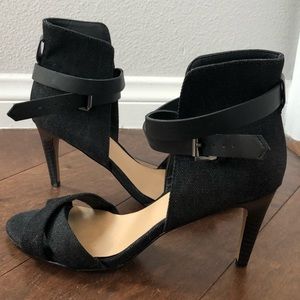 Joe’s Jean Sandal Caged Ankle Wrap Black Denim